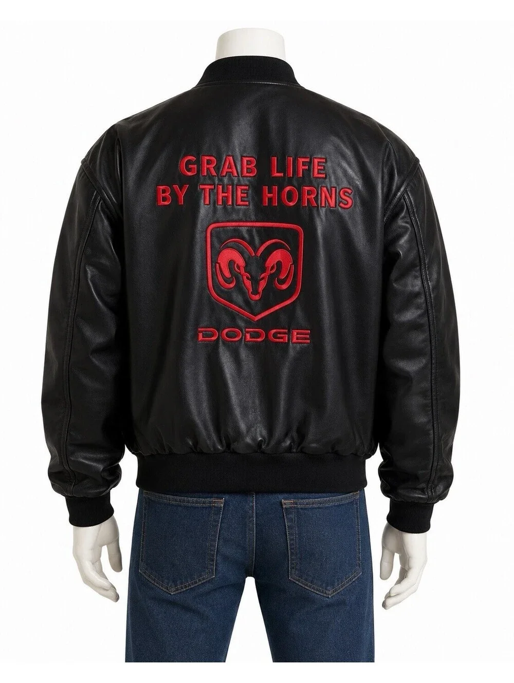 Dodge Faux Leather Bomber Jacket Black Red Logo Men’s M NWT
